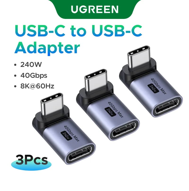 Pravouhlý adaptér USB-C (samica na samca), 3 kusy