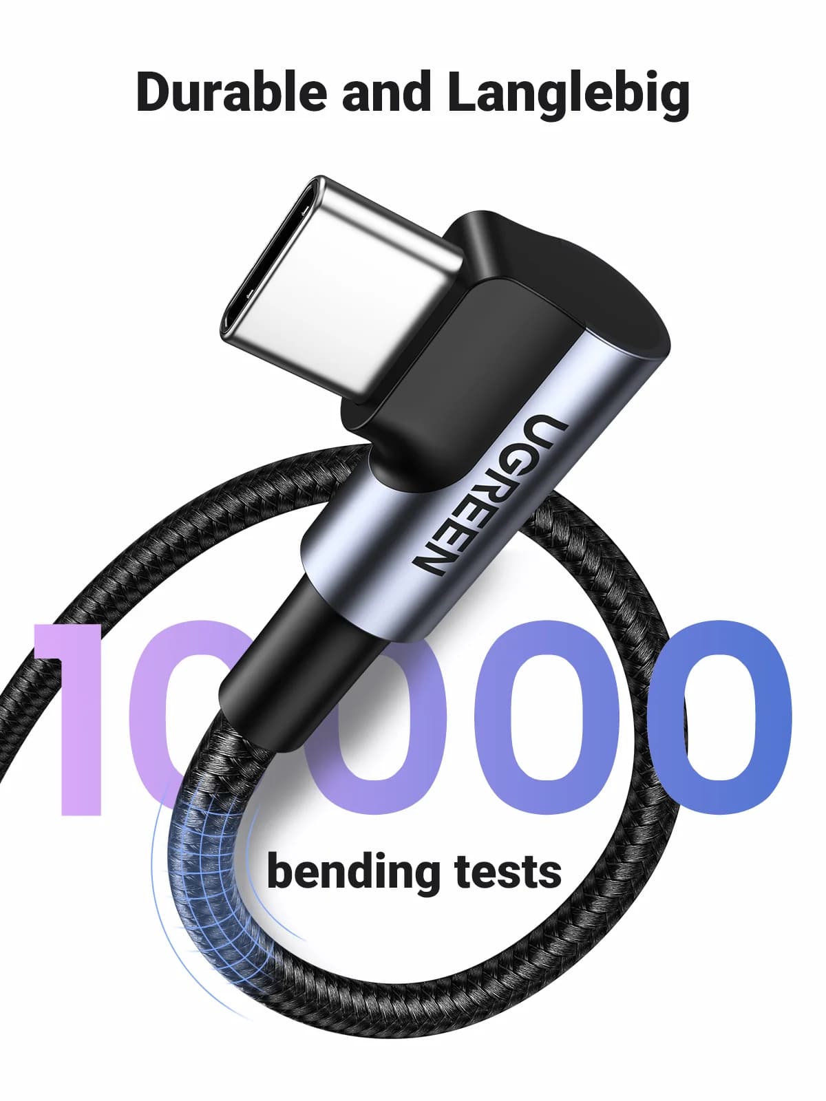 Nylonový kábel USB-C na USB-C s uhлом 90 stupňov
