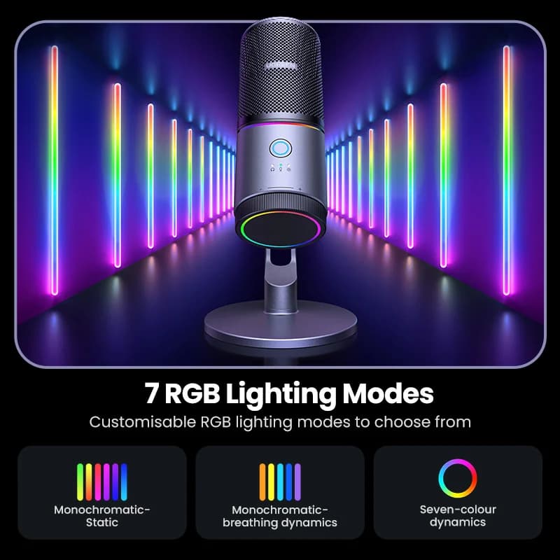 USB kondenzátorový mikrofón s RGB osvetlením