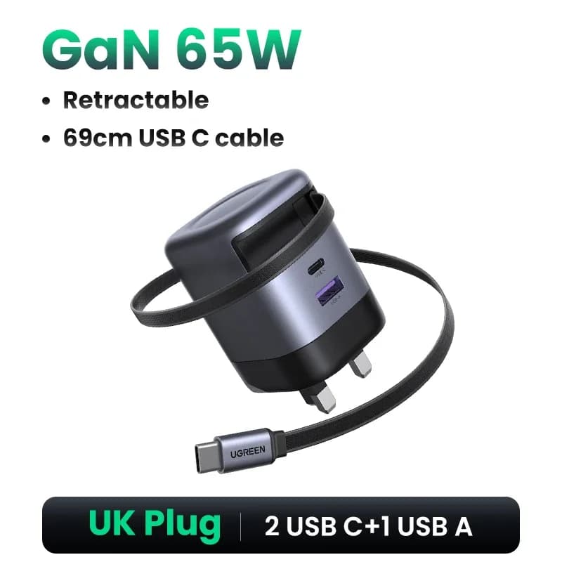 65W GaN nabíjačka s výsuvným USB-C káblom