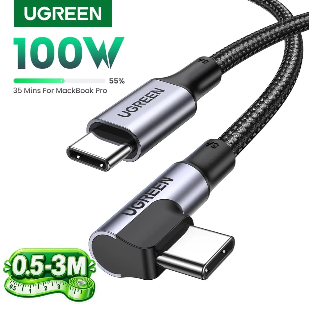 USB-C kábel s uhlom 90°, 100W PD, Gaming